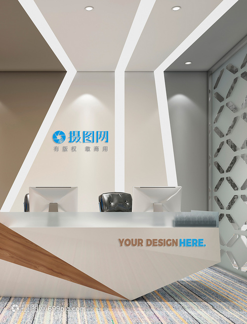 现代公司前台样机场景的家具设计与布局